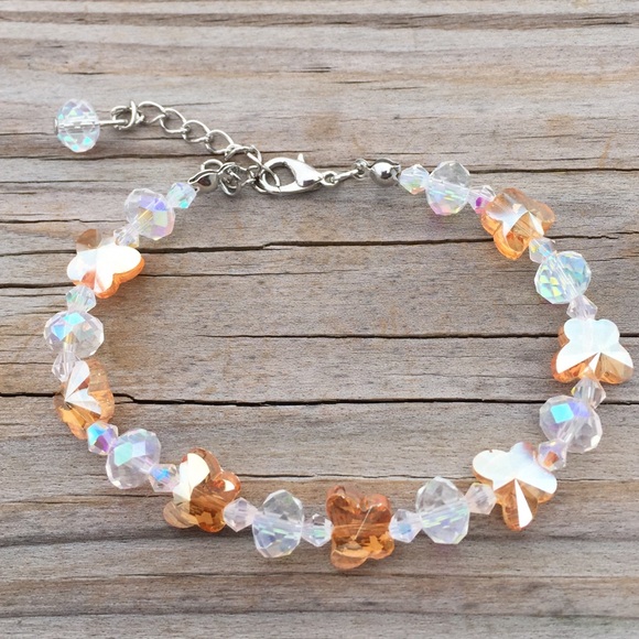 Austrian Crystal Orange Butterfly bracelet - Picture 2 of 4